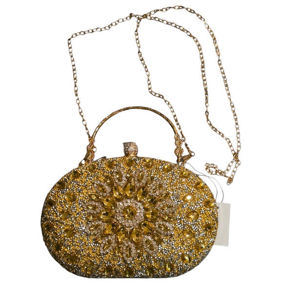 NEW Gold and Silver Embellished Evening Bag Clutch Crossbody - Picture 3 of 5